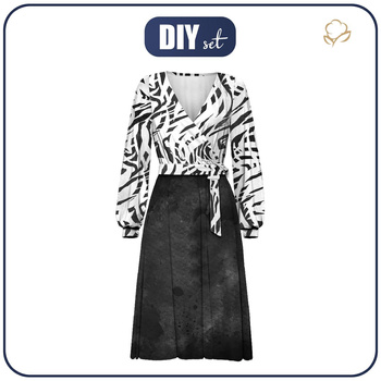 WRAP MIDI DRESS (BIANCA) - BLACK AND WHITE ABSTRACTION - sewing set S