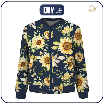 WOMEN’S BOMBER JACKET (KAMA) - SUNFLOWERS PAT. 5 / dark blue - sewing set S