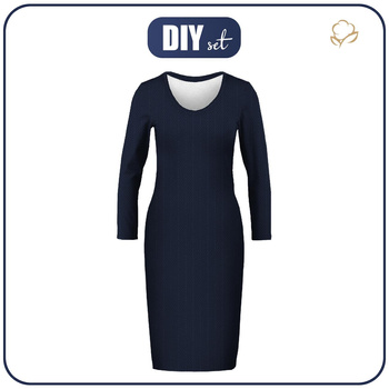 PENCIL DRESS (ALISA) - HERRINGBONE / NIGHT CALL / navy - sewing set XS