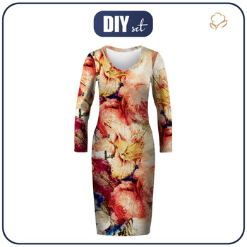 PENCIL DRESS (ALISA) - WATERCOLOR FLOWERS PAT. 5 - sewing set M