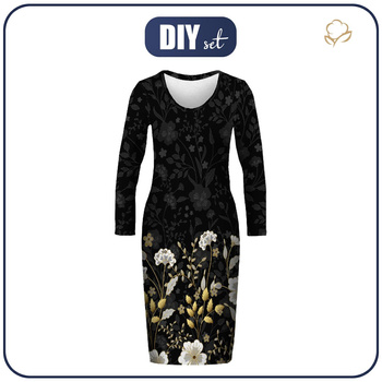 PENCIL DRESS (ALISA) - FLOWERS (pattern no. 8) / black - sewing set L