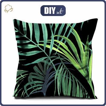 PILLOW 45X45 - PALM LEAVES pat. 4 / black - Waterproof woven fabric - front + back