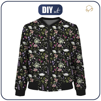 WOMEN’S BOMBER JACKET (KAMA) - PASTEL FLOWERS / black - sewing set M