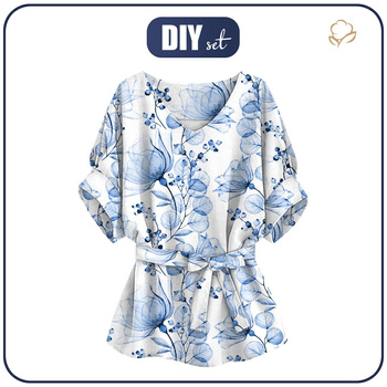 KIMONO BLOUSE - FLOWERS pat. 4 (classic blue) - sewing set
