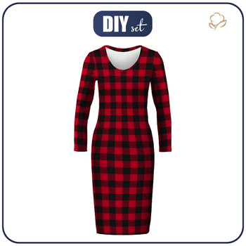 PENCIL DRESS (ALISA) - VICHY GRID BLACK / red - sewing set L