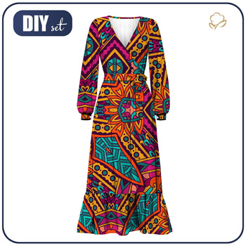 WRAP FLOUNCED DRESS (ABELLA) - COLORFUL MANDALA pat. 1 - sewing set L