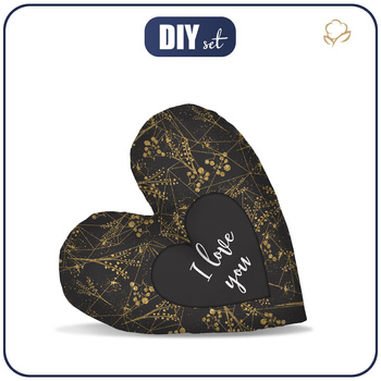 DECORATIVE PILLOW HEART - I love you / LEAVES pat. 12 (gold)