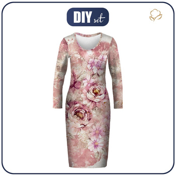 PENCIL DRESS (ALISA) - WATERCOLOR FLOWERS PAT. 6 - sewing set XXL