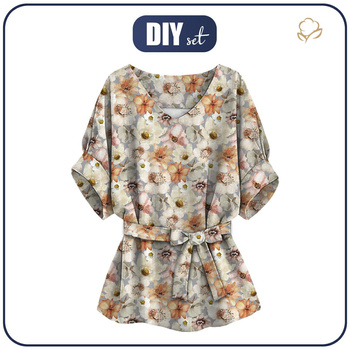 KIMONO BLOUSE - WATER-COLOR FLOWERS pat. 4 - sewing set