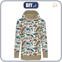 LONG WOMEN’S HOODIE (MEGI) - BOHO PAISLEY - looped knit fabric