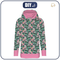 LONG WOMEN’S HOODIE - MONSTERA no. 5 / pink - looped knit fabric