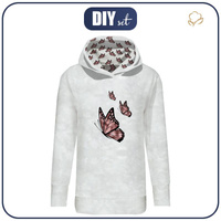 LONG WOMEN’S HOODIE (MEGI) - BUTTERFLY pat. 3 (GLITTER BUTTERFLIES) - looped knit fabric