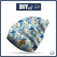 "Beanie" cap - KINGFISHERS AND LILACS (KINGFISHERS IN THE MEADOW) / white / Choice of sizes