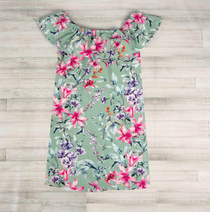 Bardot neckline dress (LILI) -  WATERMELON wz.1 - sewing set - 122-128