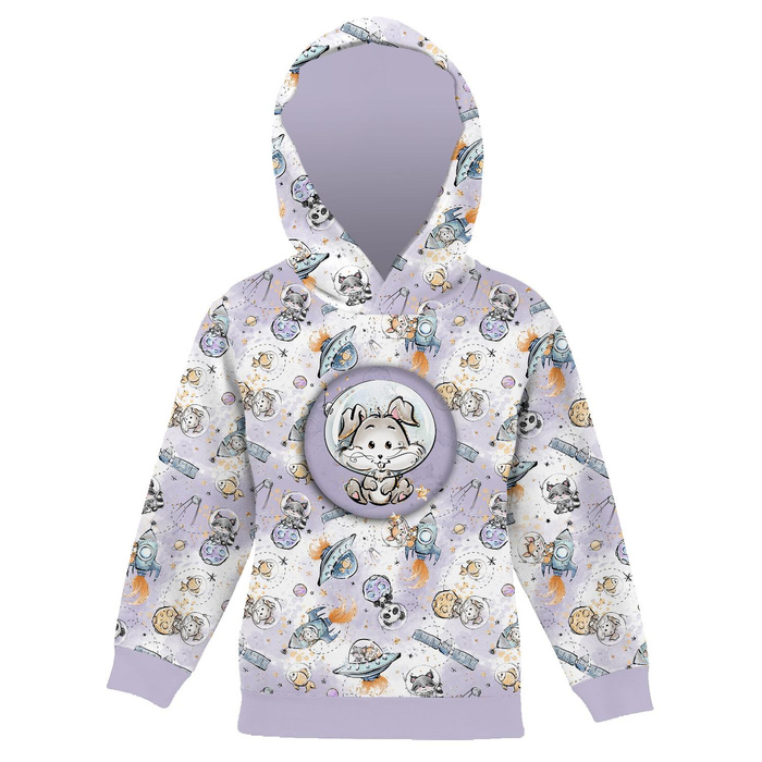 KID'S HOODIE (ALEX) - SPACE CUTIES pat. 10 (CUTIES IN THE SPACE) - looped knit fabric (110/116)
