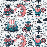 VIKINGS / white - Cotton woven fabric