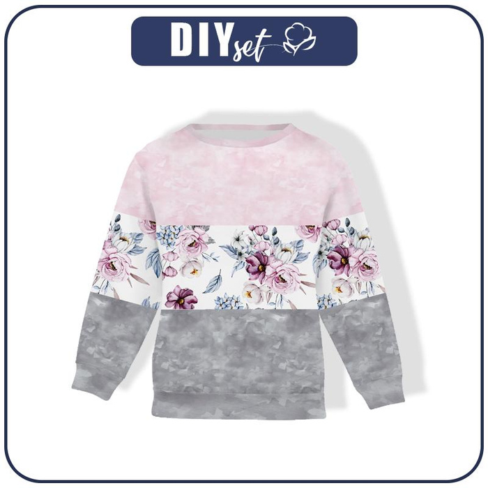 CHILDREN'S (NOE) SWEATSHIRT - WATERCOLOR BOUQUET Pat. 2 / STRIPES - sewing set