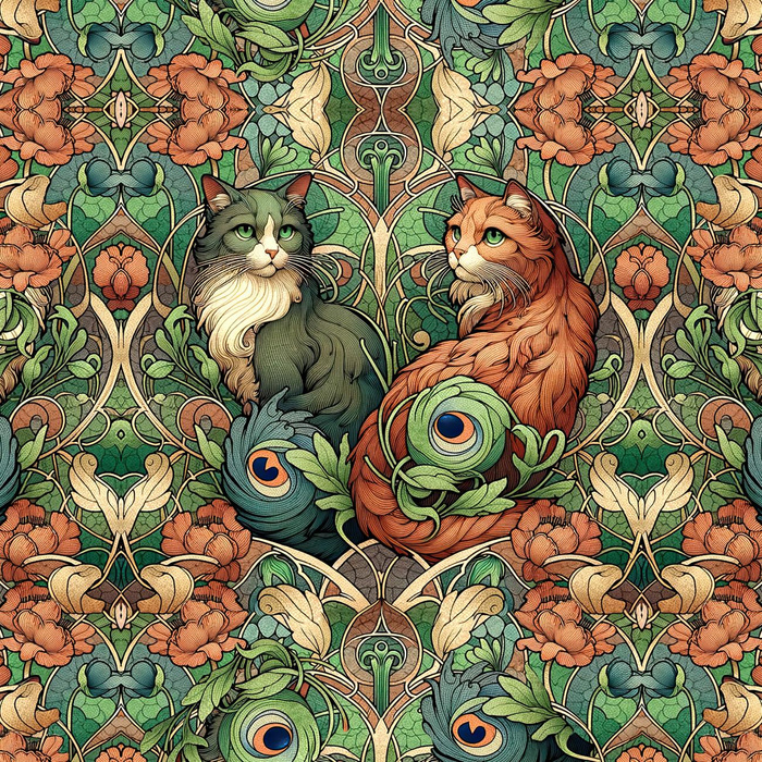 ART NOUVEAU CATS & FLOWERS WZ. 3 - PANEL (75cm x 80cm) tkanina wodoodporna