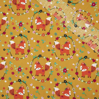 FOXES (wreaths) / mustard - POPLIN 100% cotton