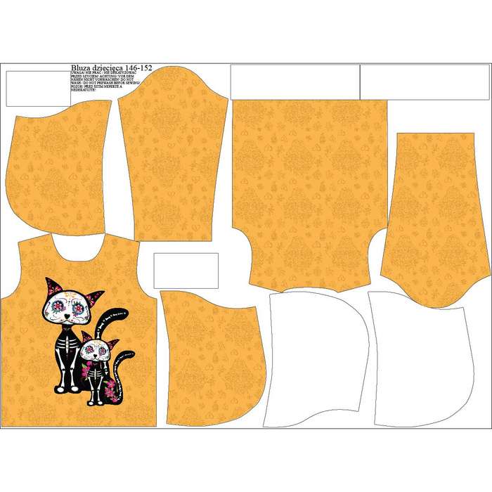 KID'S HOODIE (ALEX) - CAT FRIDA (DIA DE LOS MUERTOS) - looped knit fabric (134/140)