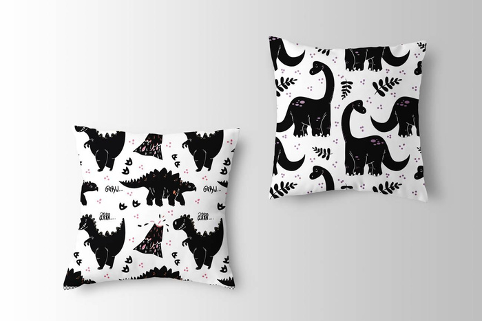 BLACK DINO / PLANTS  - single jersey with elastane 