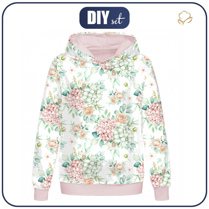 CLASSIC WOMEN’S HOODIE (POLA) - HYDRANGEAS - looped knit fabric 