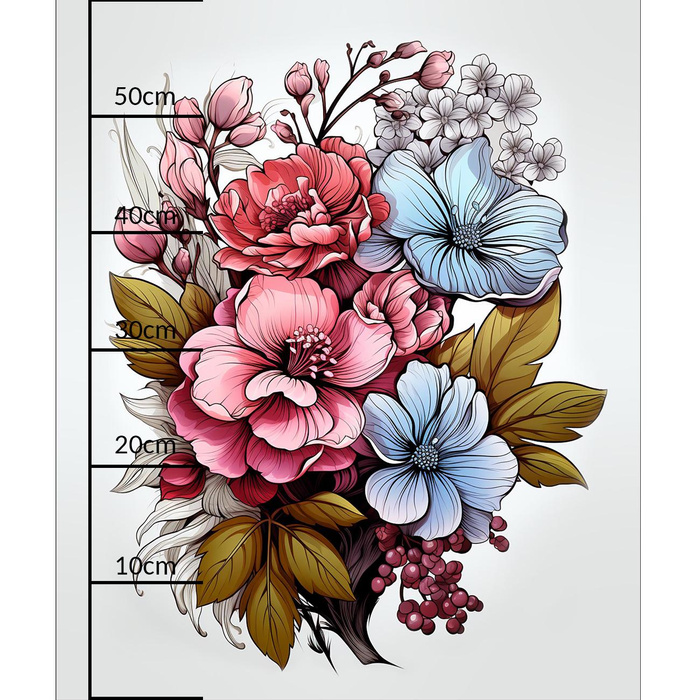BOUQUET OF FLOWERS WZ.8 - panel (60cm x 50cm) dzianina drapana z elastanem ITY