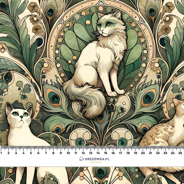 ART NOUVEAU CATS & FLOWERS VZ. 1 - tkanina bawełniana
