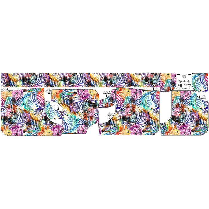 Damskie spodenki kąpielowe - ZEBRY / tęczowy XL