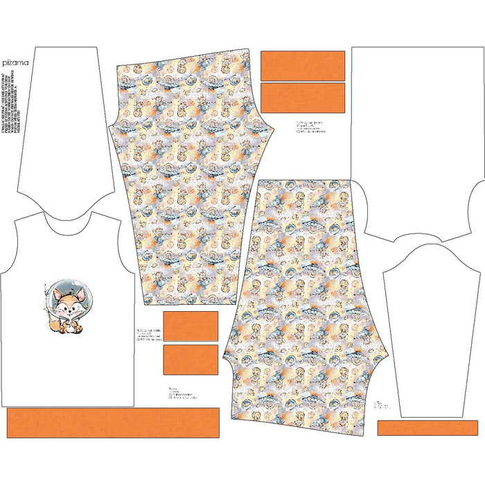 CHILDREN'S PAJAMAS " MIKI" - FOX (CUTIES IN THE SPACE) - Elastic cotton knit fabric (110/116)