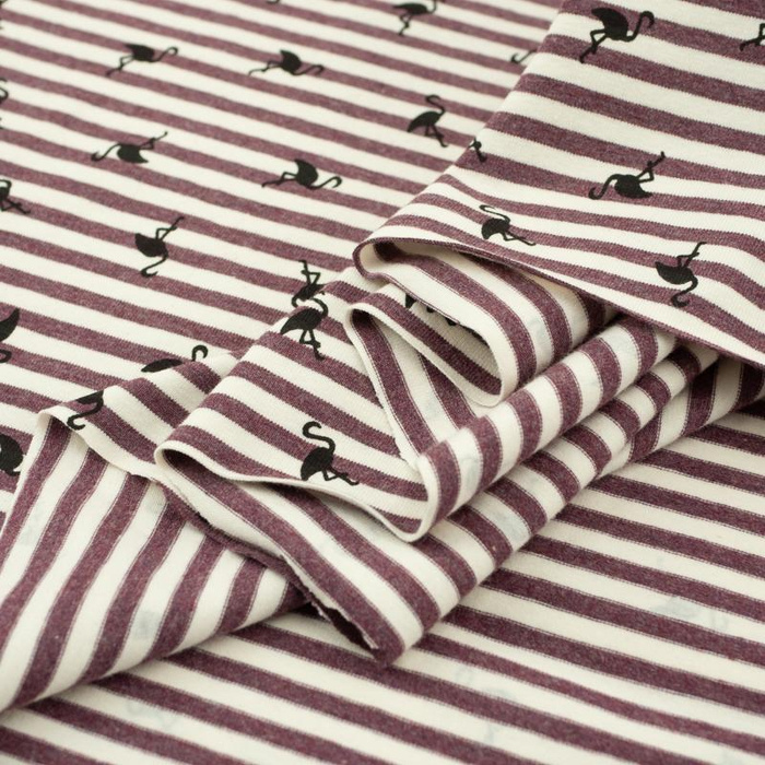 STRIPED FLAMINGOS / aubergine - single jersey TE210