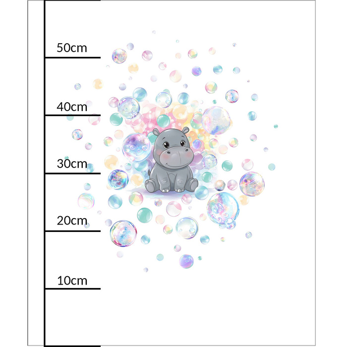 CUTE HIPPO - panel (60cm x 50cm)  Cotton woven fabric