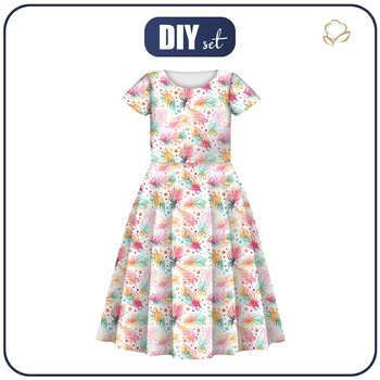 KID'S DRESS "MIA" - RAINBOW FEATHERS - sewing set