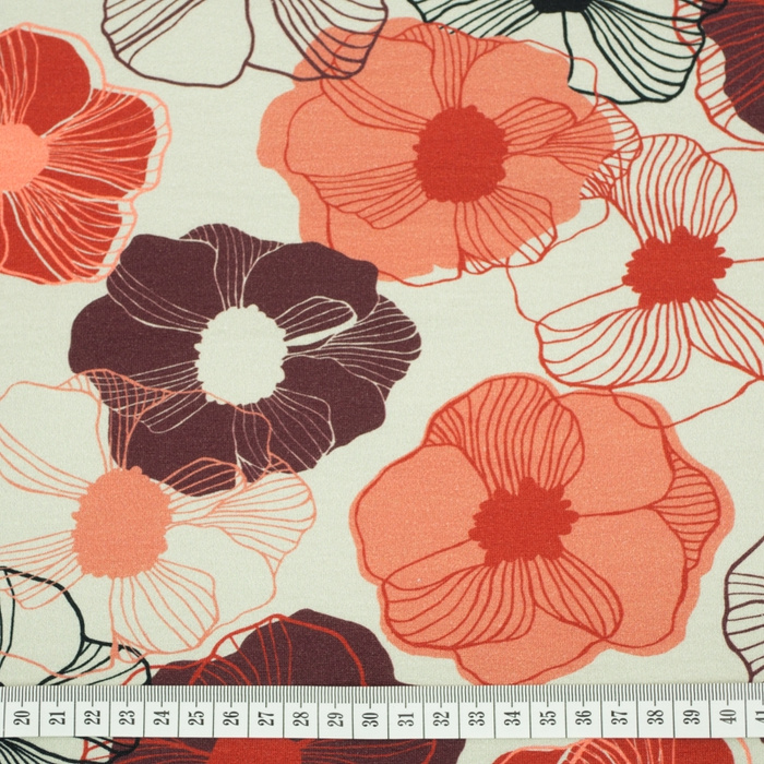 Viskose-Jersey WE210 - RETRO PANSIES / Papaya orange
