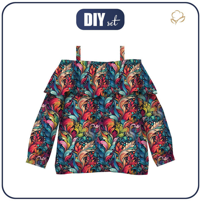 Bluzka hiszpanka (VIKI) - COLORFUL LEAVES wz. 5 - zestaw do uszycia 122-128