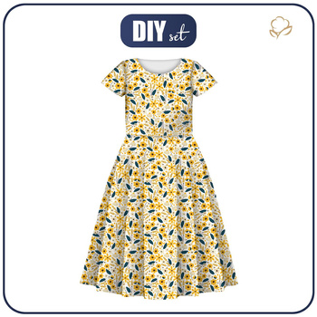 KID'S DRESS "MIA" - SMALL FLOWERS pat. 2 / white - sewing set