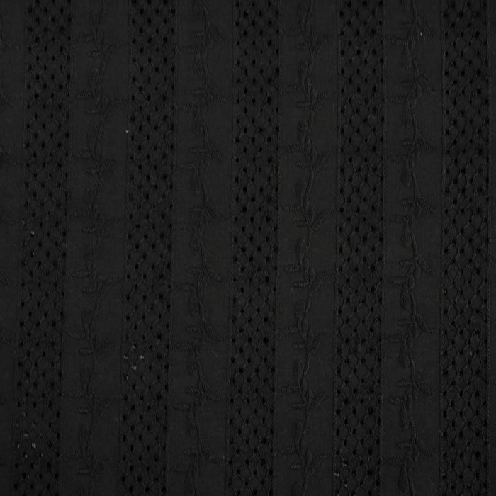 TWIGS / black - Embroidered cotton fabric