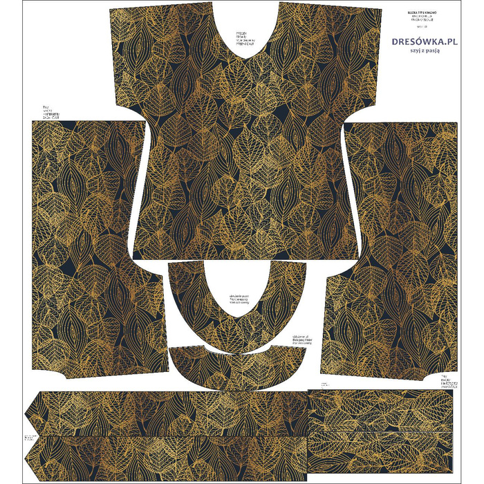 BLUZKA TYPU KIMONO - GOLD LEAVES wz. 2 - zestaw do uszycia XXL-XXXL