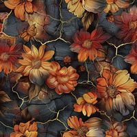 DENIM FLOWERS wz.2 - teplákovina počesaná s elastanem ITY