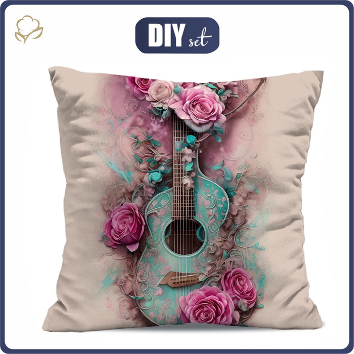 PODUSZKA 45X45 - GITARA Z RÓŻAMI - panel przód + tył