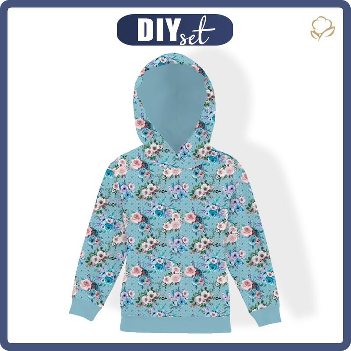 KIDS HOODIE - FLOWER BOUQUET pat. 8 (PUMPKIN GARDEN) - looped knit fabric (146/152)