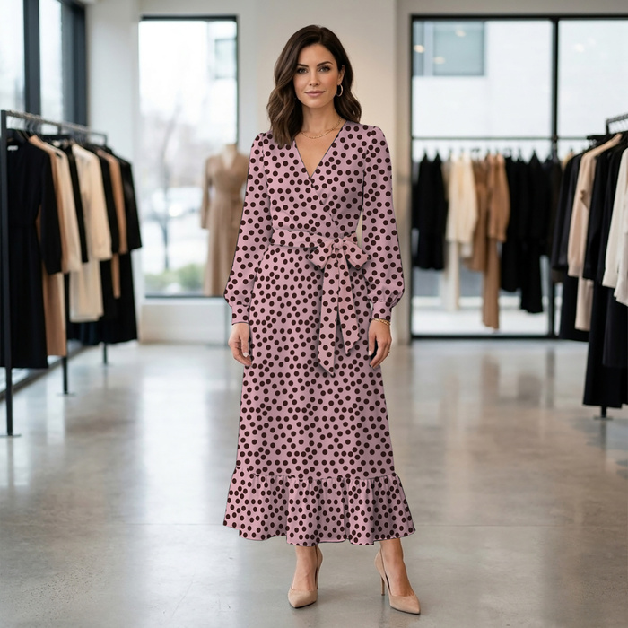 WRAP FLOUNCED DRESS (ABELLA) - POLKA DOTS WZ. 9 - sewing set
