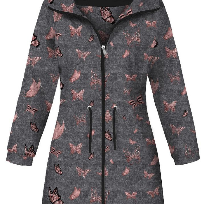 WOMEN'S PARKA (ANNA) - BUTTERFLIES (GLITTER BUTTERFLIES) / ACID WASH GREY - softshell