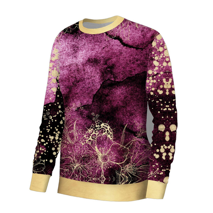 BLUZA DAMSKA (HANA) BASIC - KWIATY / złoty kontur wz. 1 / AKWARELOWY MARMUR - dzianina pętelkowa ITY - XS