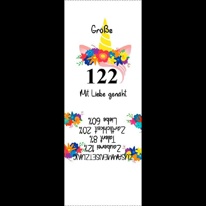 Wszywka dziewczęca 'JEDNOROŻEC / wianek" DE - rozmiar 116 - Komplet 9 szt