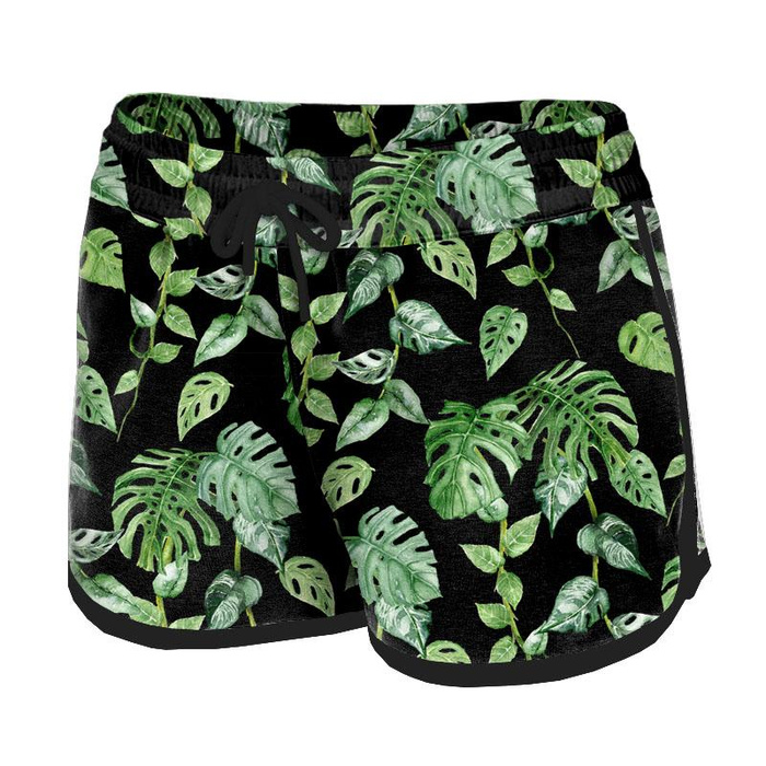 Women’s boardshorts - ROPICAL LEAVES MIX pat. 2 / black (JUNGLE) L