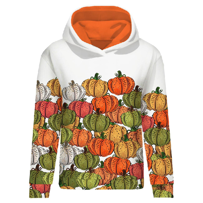 CLASSIC WOMEN’S HOODIE (POLA) - SMILE / PUMPKINS - looped knit fabric - L
