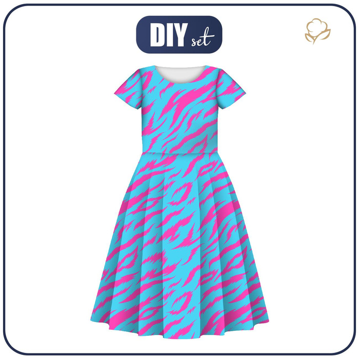 KID'S DRESS "MIA" - NEON ZEBRA PAT. 4 - sewing set (134/140)
