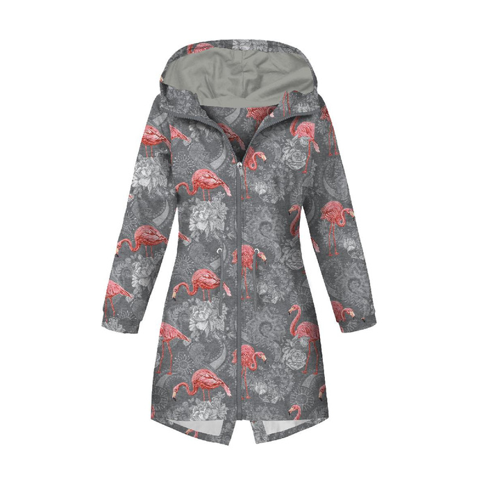 DAMENPARKA (ANNA) - FLAMINGOS UND ROSEN / grau - Softshell XXL