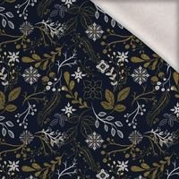 100CM FOLK FLORAL vz. 1 / zlatý (FOLK LES) - teplákovina počesaná s elastanem ITY